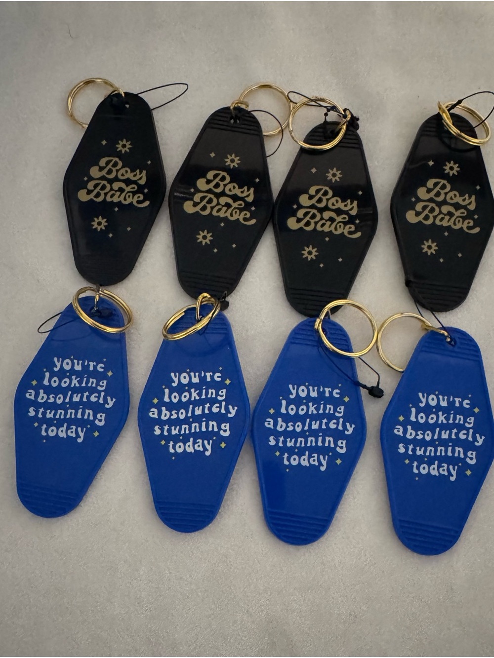 Boss Babe & You're Looking Absolutely Stunning Keychain Set - Black and Blue